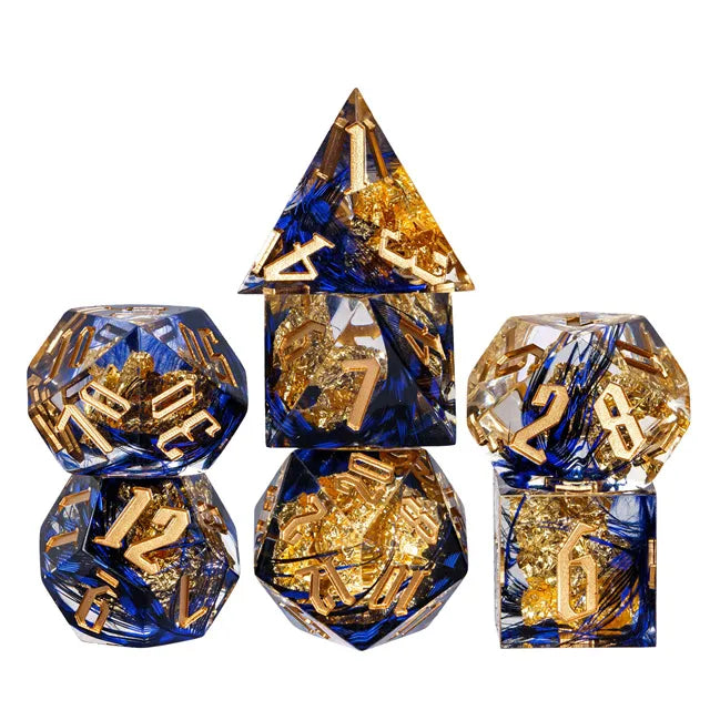 Handmade sharp edge Feather&Goldfoil DND Dice