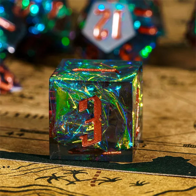 Handmade sharp edge green blue DND Dice