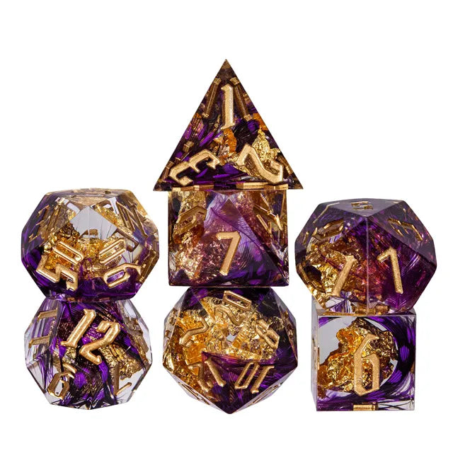 Handmade sharp edge Feather&Goldfoil DND Dice