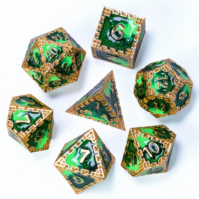 Metal dice set goud groen