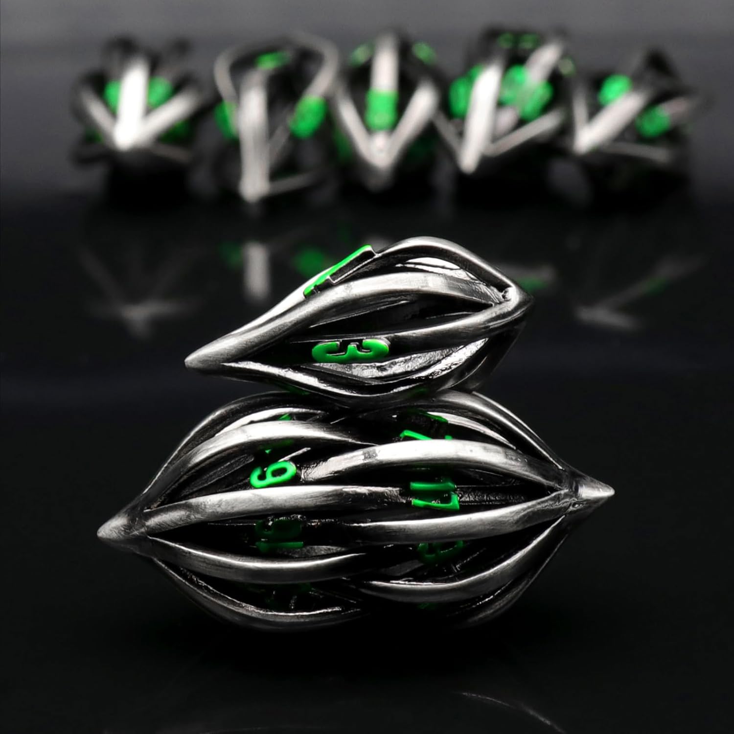 Hollow futuristic metal dice set