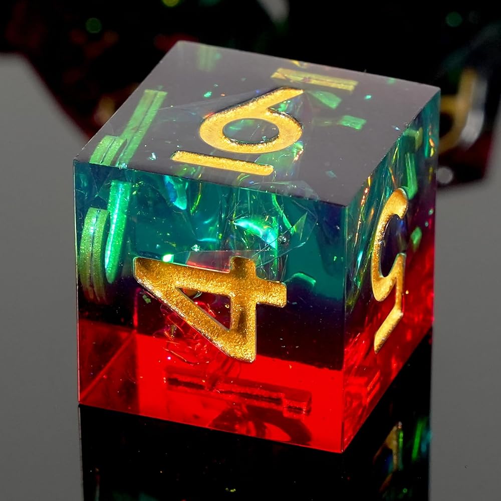 Dés à arêtes vives faits main Rouge vert