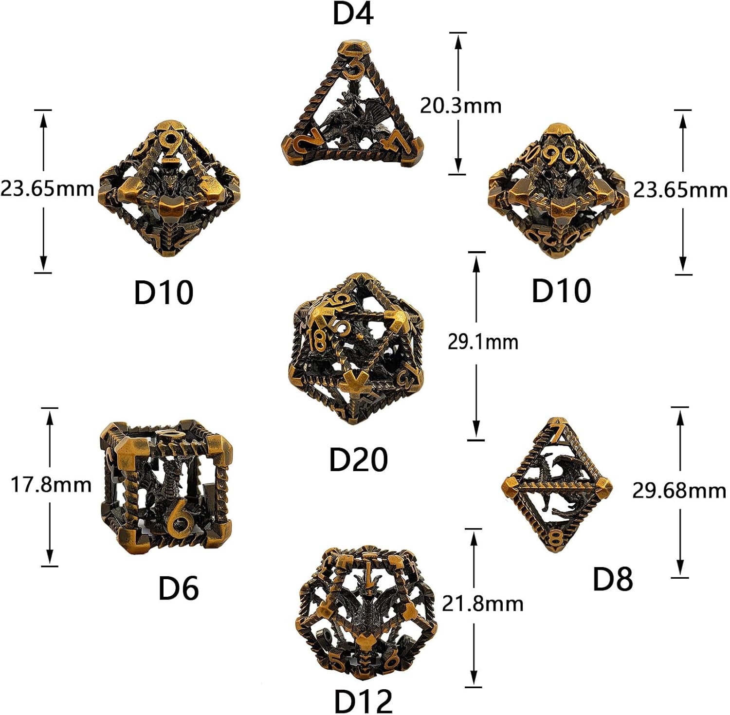 Hollow dragon metal dice set