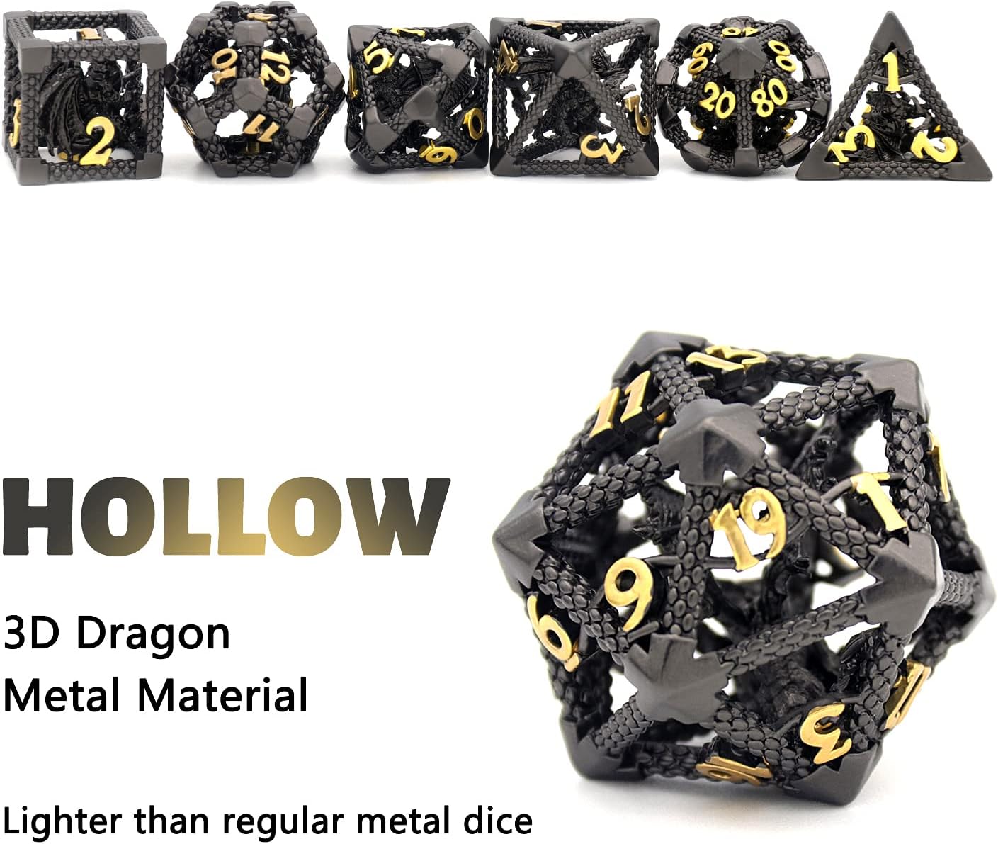 Hollow dragon metal dice set