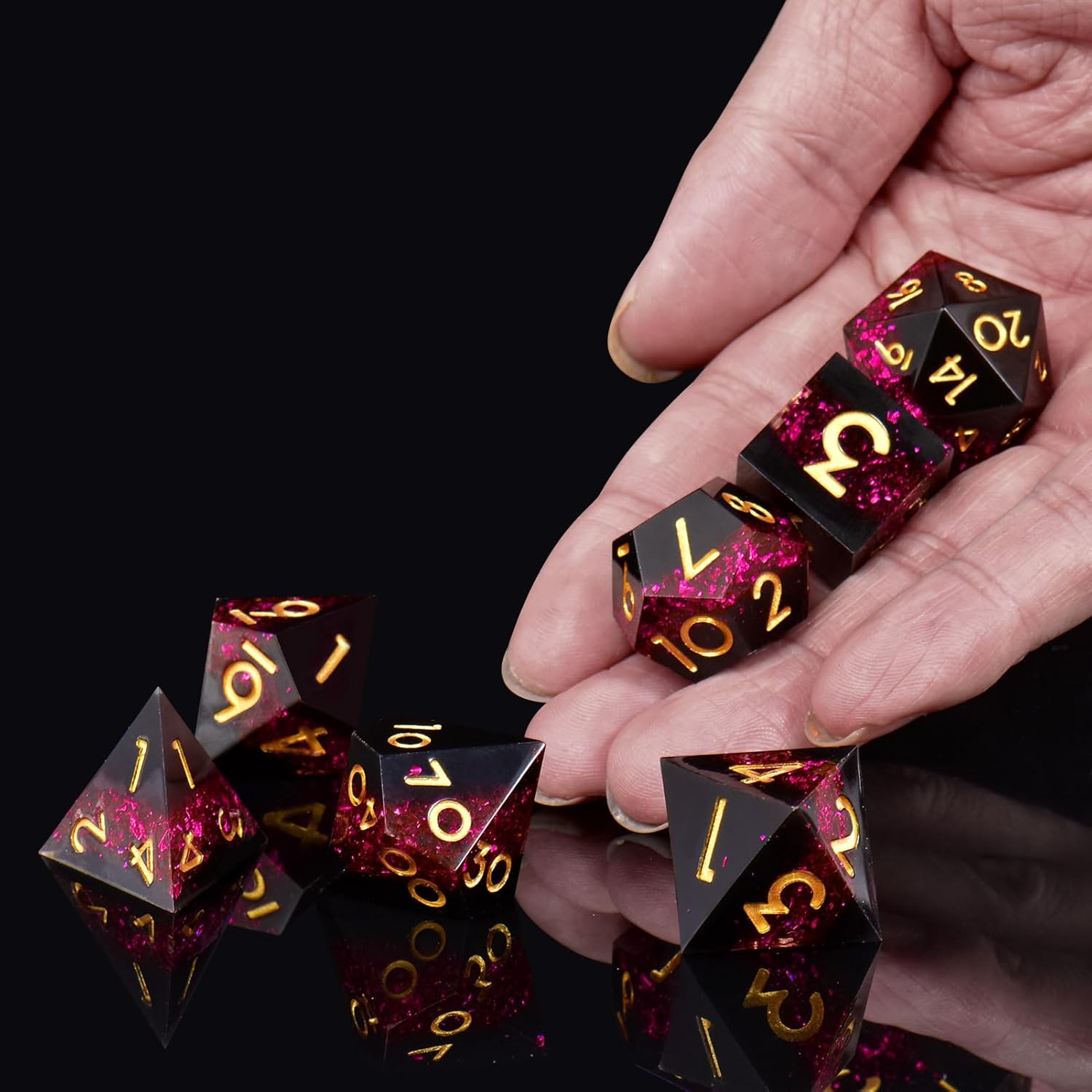 Handmade sharp edge dice Black pink gold font