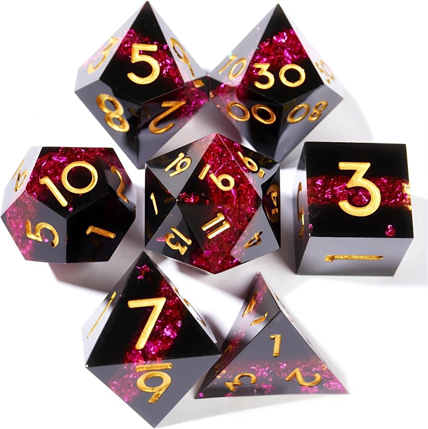 Handmade sharp edge dice Black pink gold font