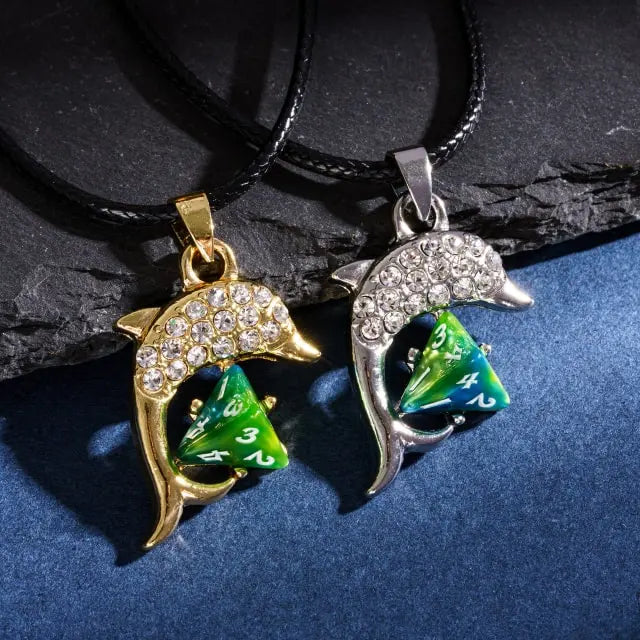 Halskette Mini Würfel D4 Delphin
