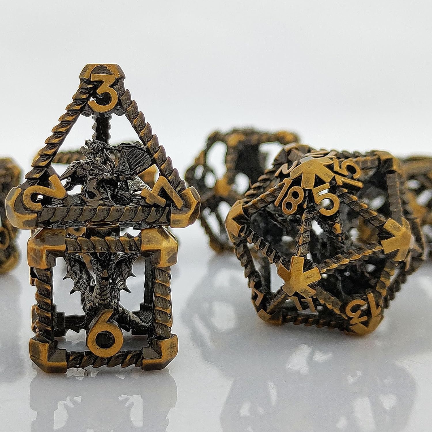 Hollow dragon metal dice set