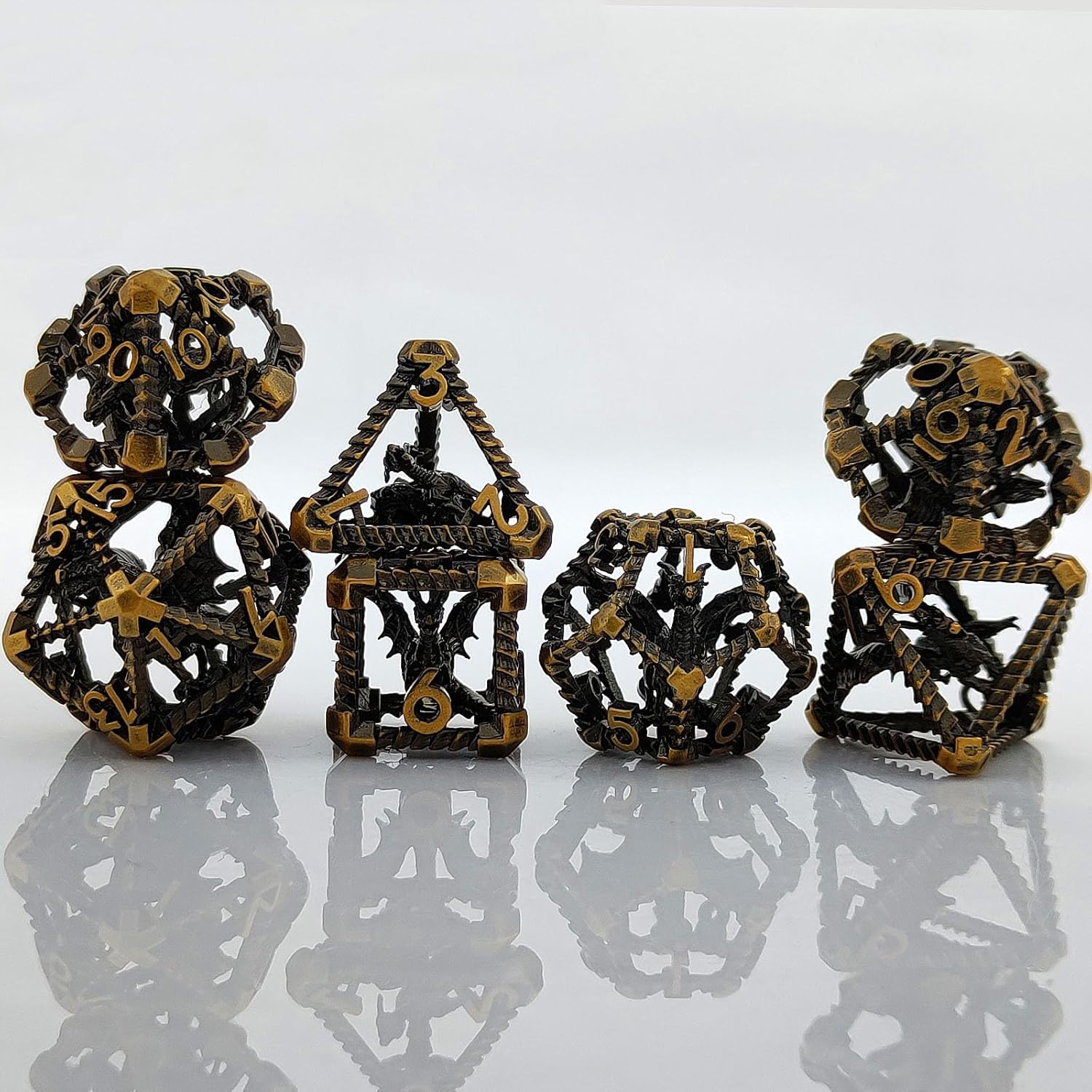 Hollow dragon metal dice set