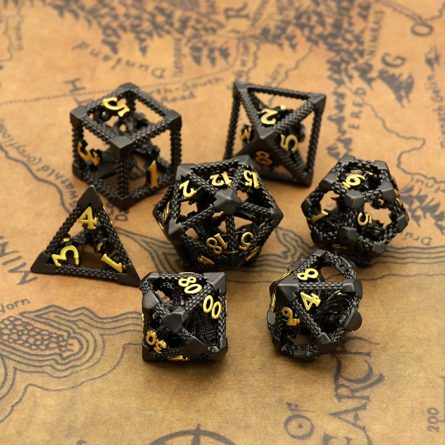 Hollow dragon metal dice set
