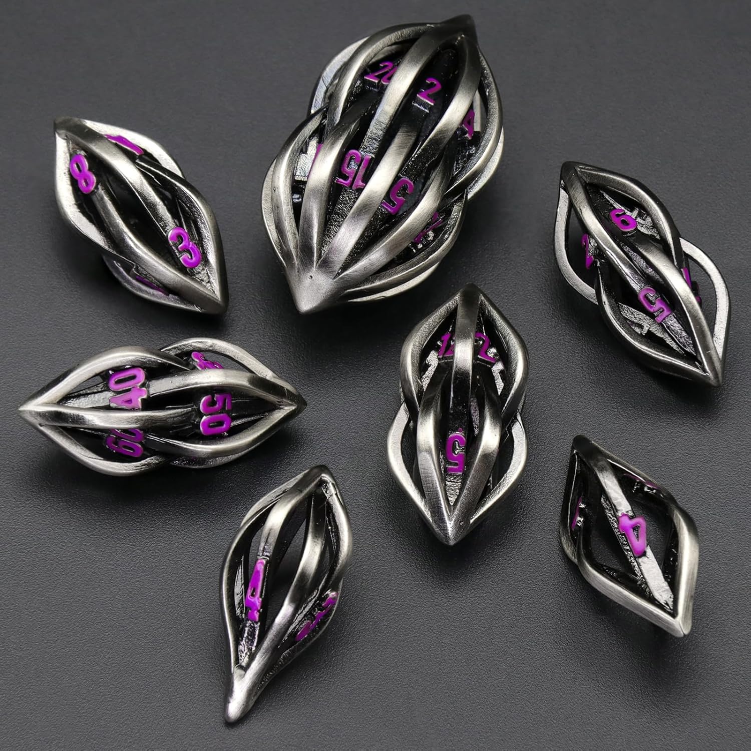 Hollow futuristic metal dice set