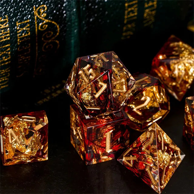 Handgearbeitet Würfel mit scharfer Kante Feder & Goldfolie DND Würfel