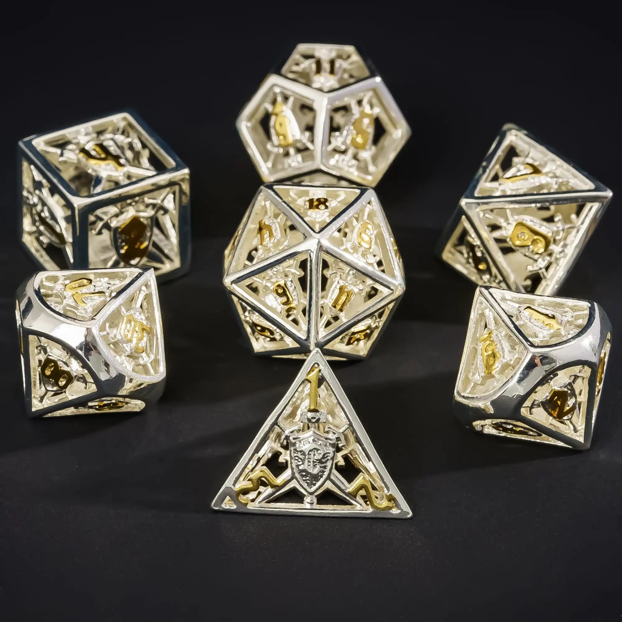 Hollow Shield metal dice set