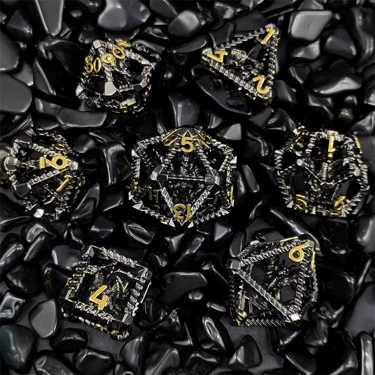 Hollow dragon metal dice set
