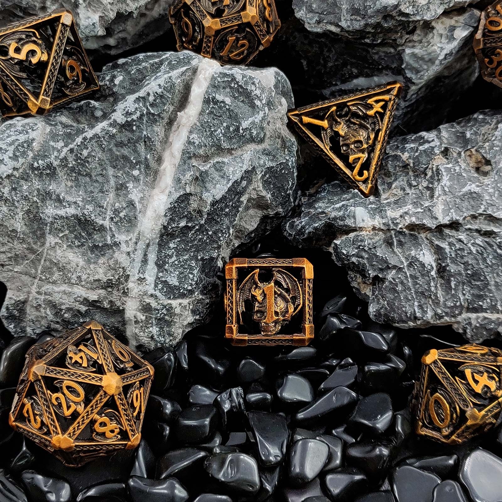 Hollow demon dragon metal dice set