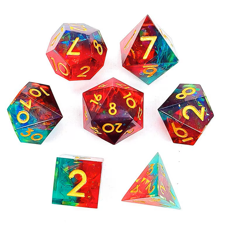 Dés à arêtes vives faits main Rouge vert