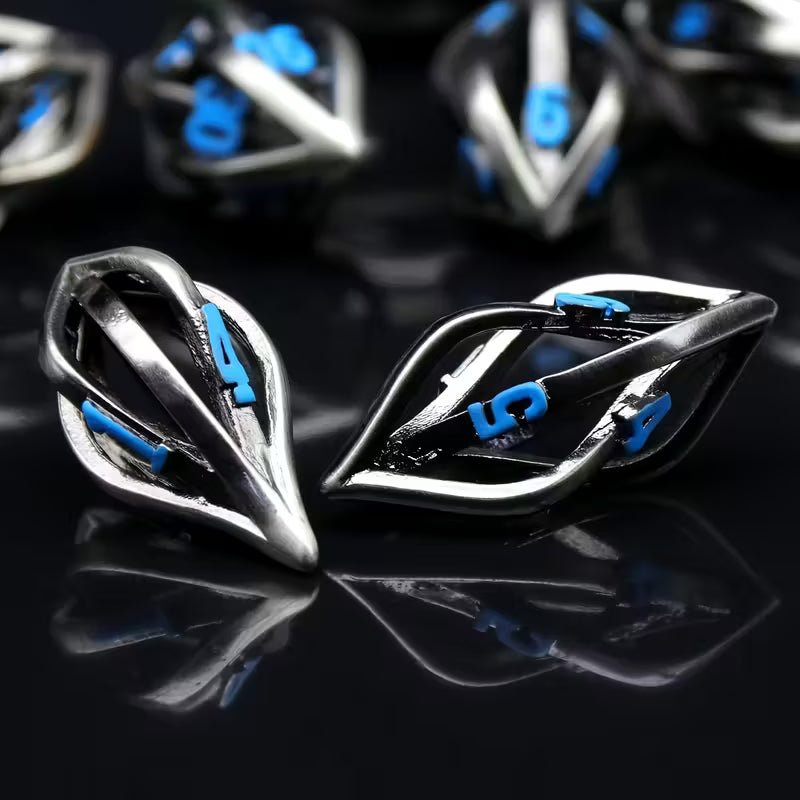 Hollow futuristic metal dice set
