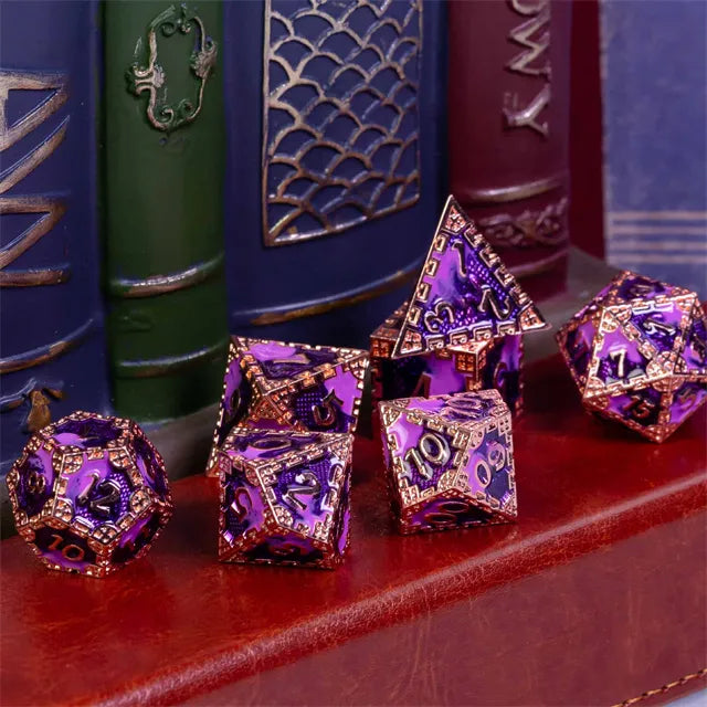 Metal dice set koper paars