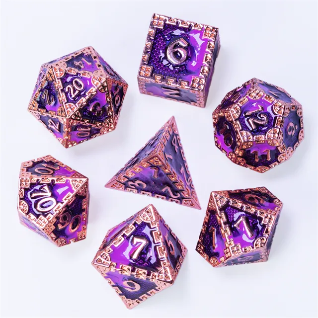 Metal dice set koper paars