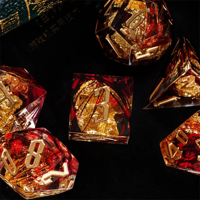Handmade sharp edge Feather&Goldfoil DND Dice