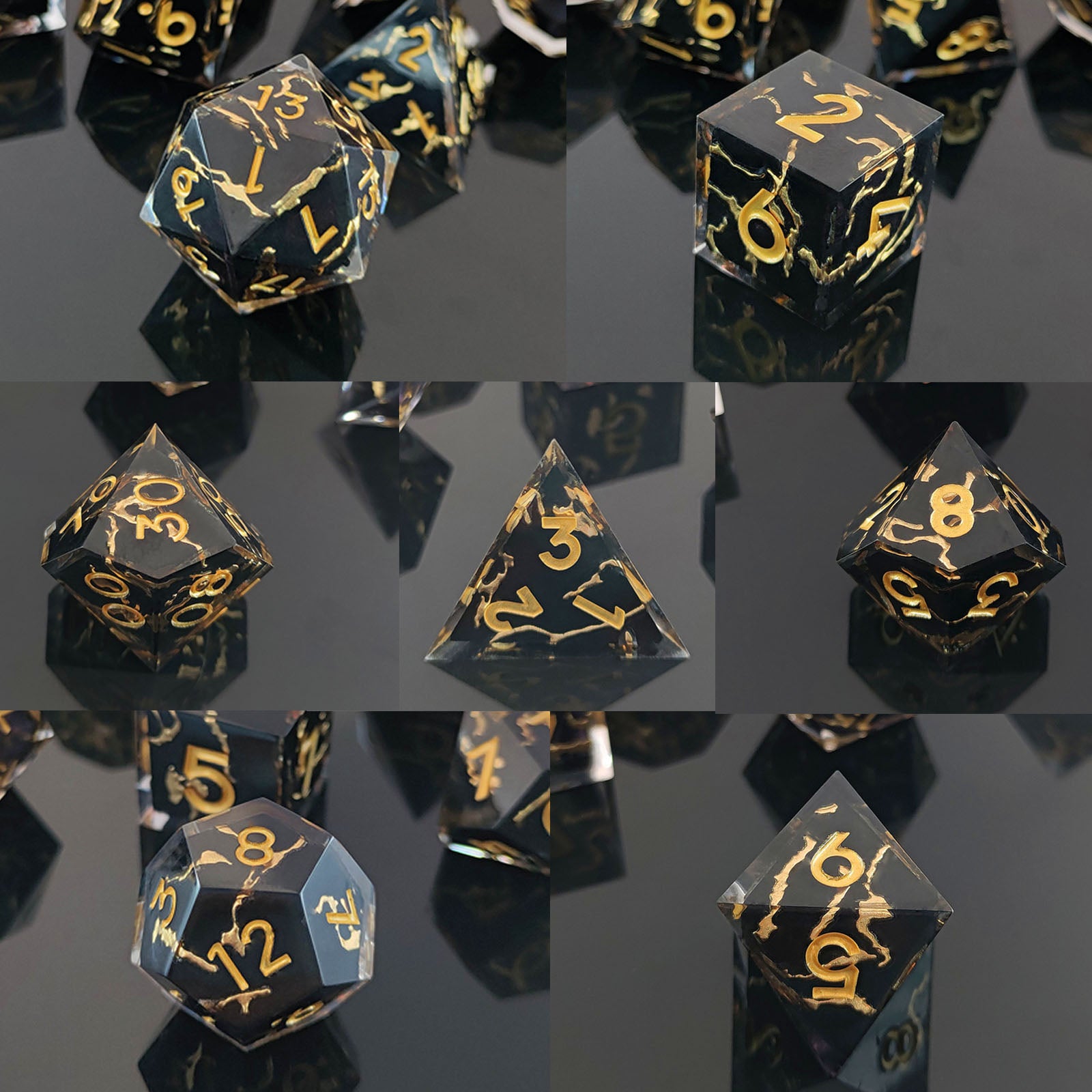 Handmade sharp edge dice dubbele layer golden cracks