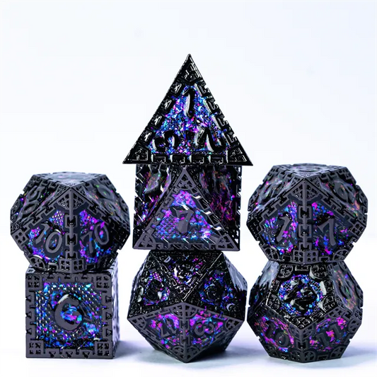 Dark Metal dice set Zwart paars