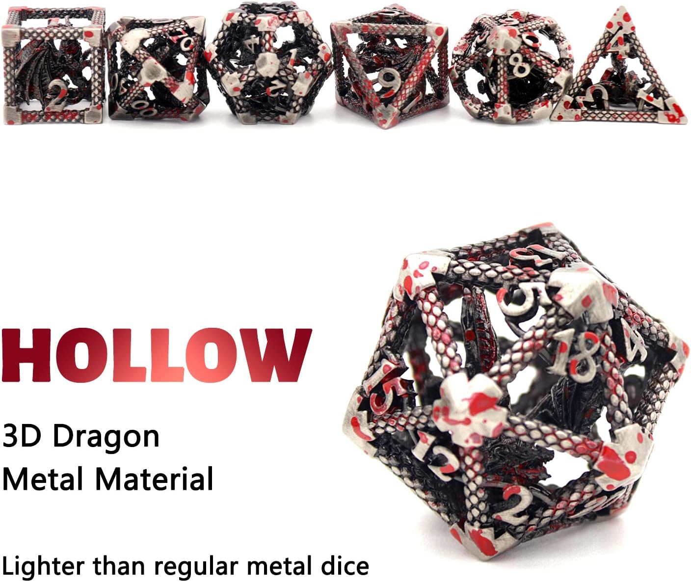 Hollow Metal dice set dragon dungeons and dragons - DutchiesenDragons