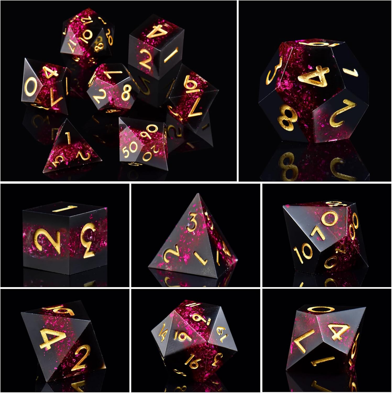 Handmade sharp edge dice Black pink gold font