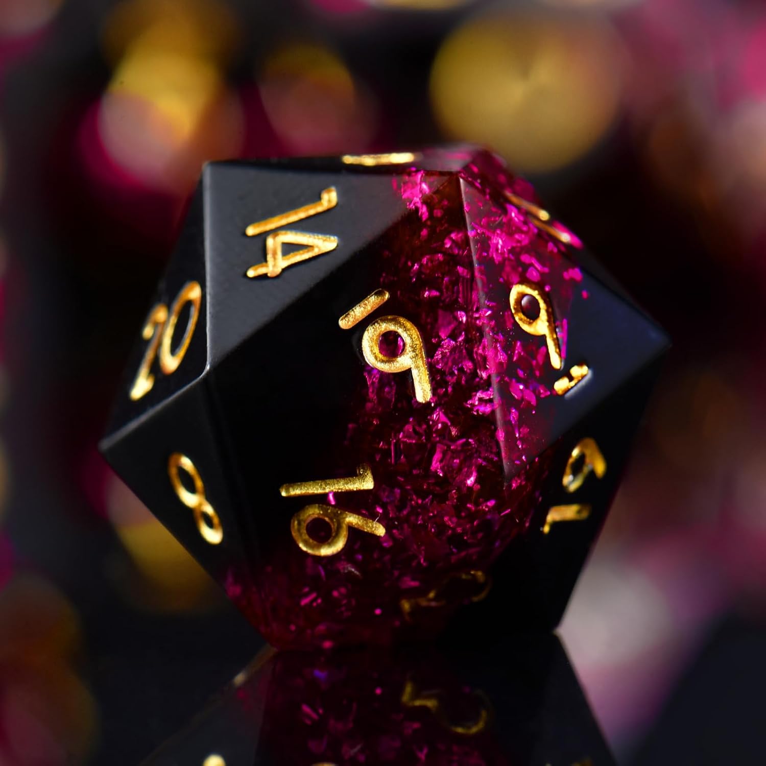 Handmade sharp edge dice Black pink gold font