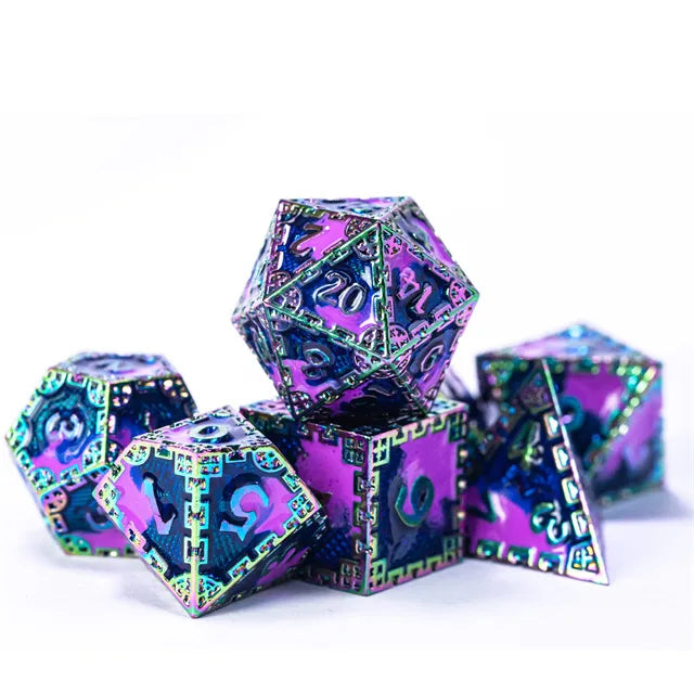 Metal dice set paars blauw