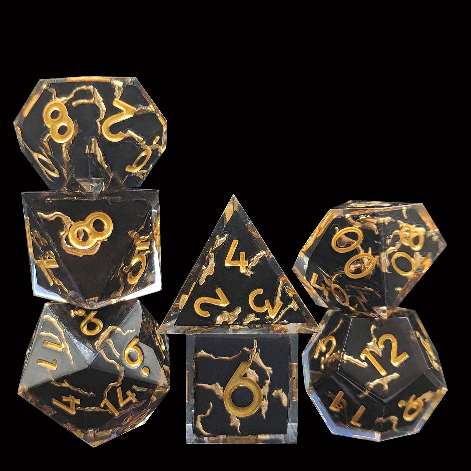 Handmade sharp edge dice dubbele layer golden cracks