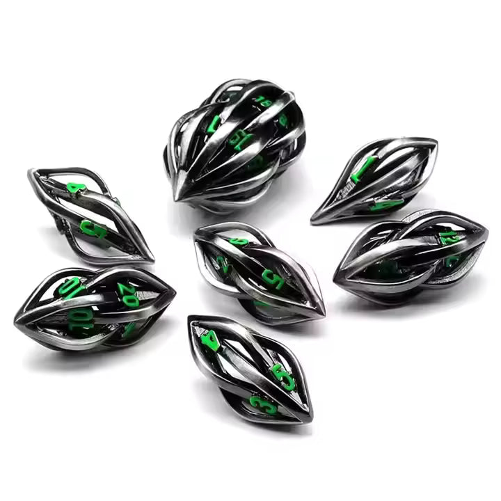 Hollow futuristic metal dice set