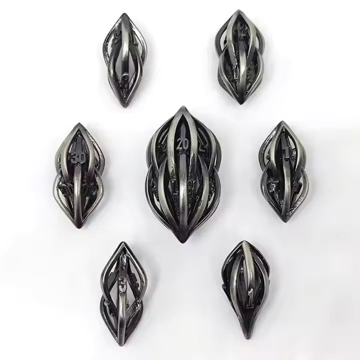 Hollow futuristic metal dice set
