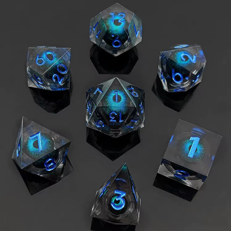 Moving Liquid Core Eye Bal Dice Set red and blue