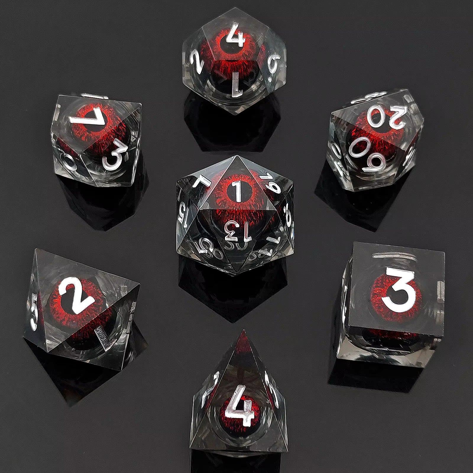 Moving Liquid Core Eye Bal Dice Set red and blue