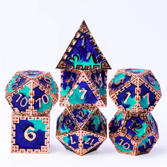 Metal dice set koper blauw
