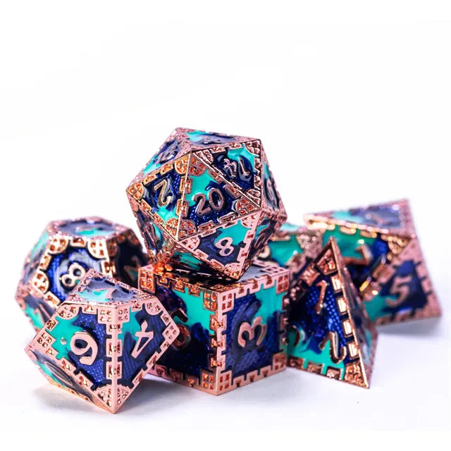 Metal dice set koper blauw