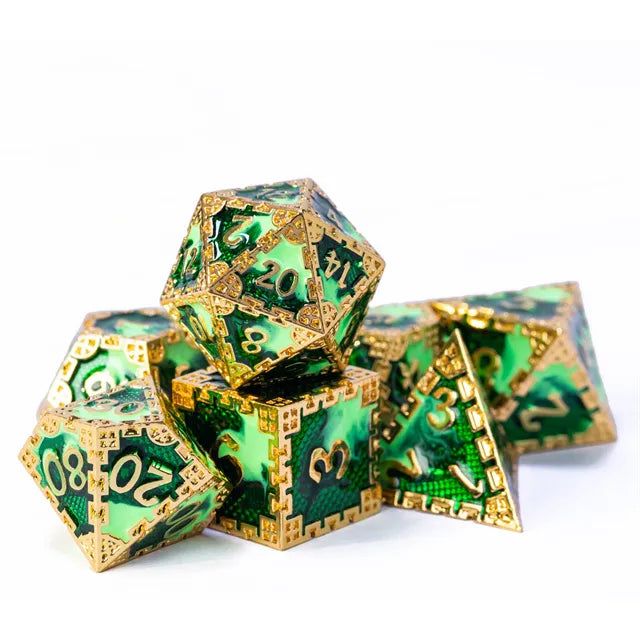 Metal dice set goud groen