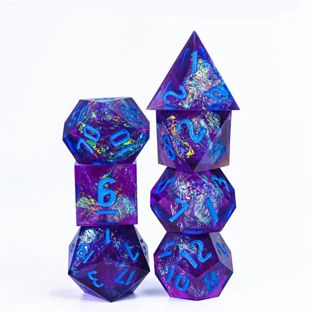 Sharp edge dice Paars Blauw, blauwe letters