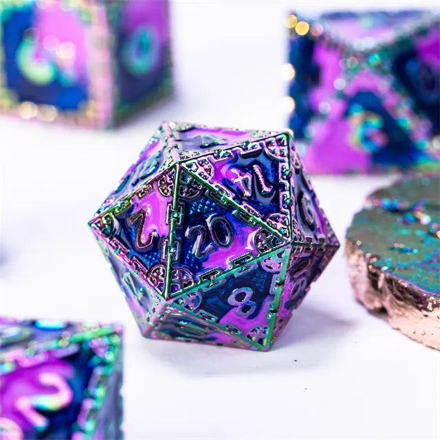 Metal dice set paars blauw